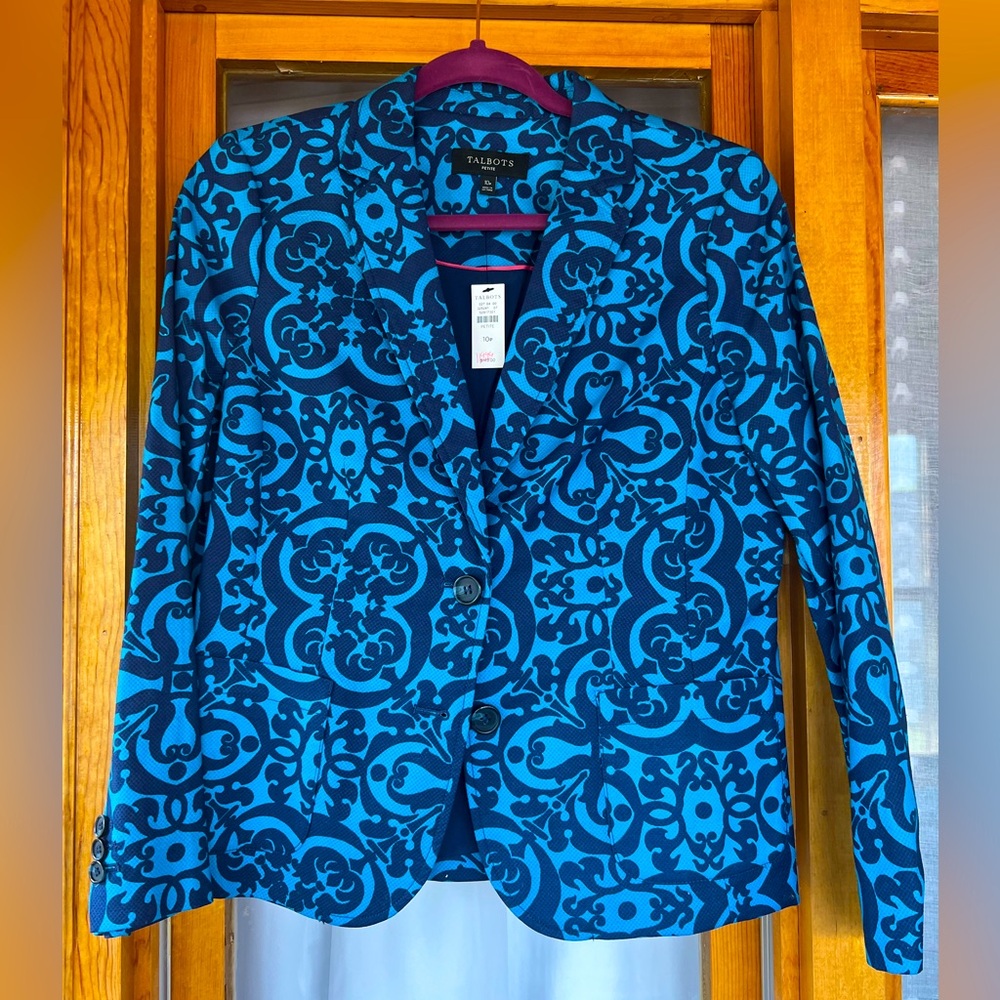 Talbots Blazer Size 10 Petite Blue and Black NEW WITH TAGS